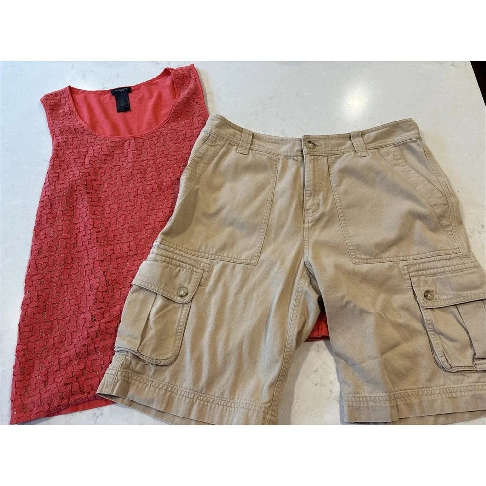 Polo‎ Ralph Lauren Chino Cargo Shorts Women's 4 Anne Klein Tee Tank Top S Outfit